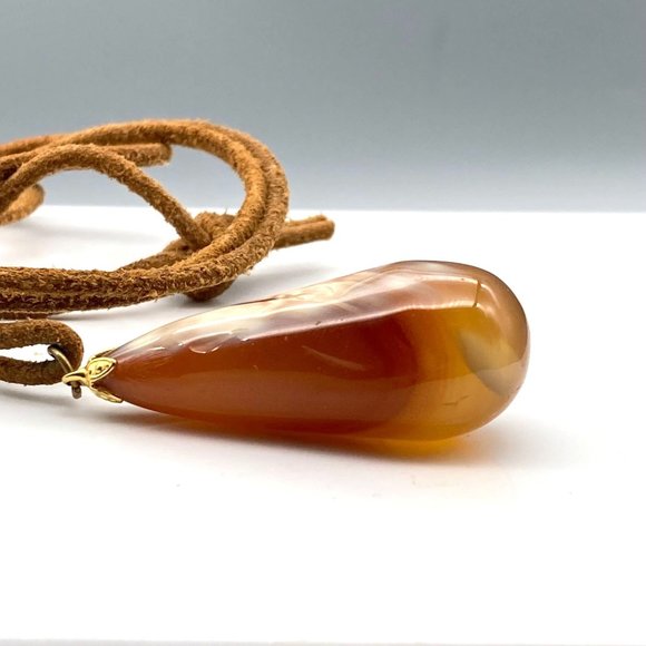 Vintage Carnelian Faceted Teardrop Pendant Necklace, Natural Polished Gemstone - Picture 5 of 5